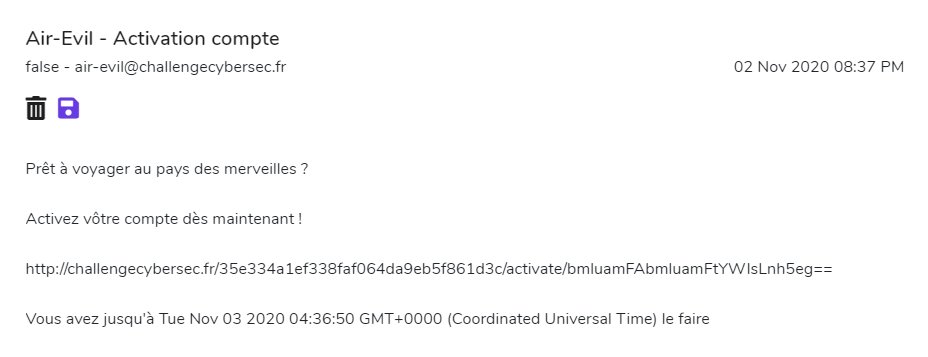EvilAir confirmation email